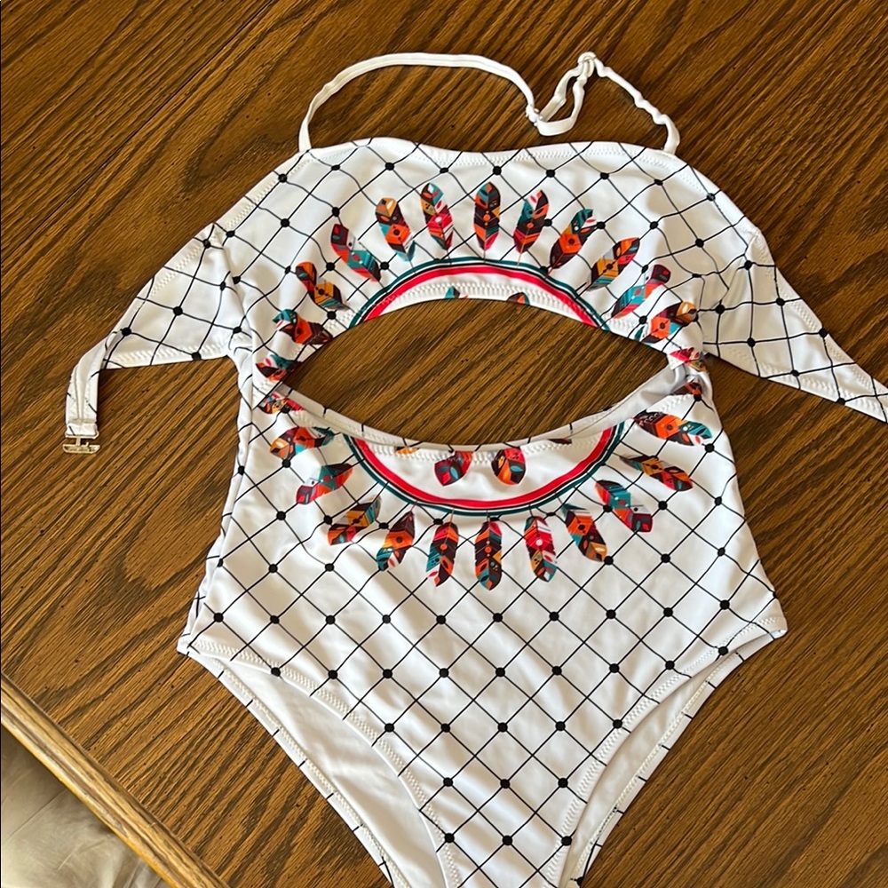 White Geometric Cutout Swimsuit